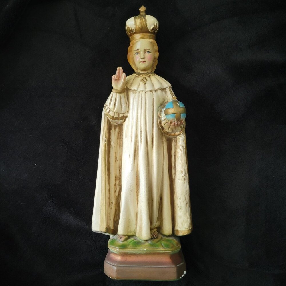 Vintage Infant of Prague Statue Child Jesus Statue Chalkware Figure 17 Inches